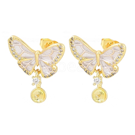 Brass Micro Pave Cubic Zirconia Stud Earring Findings CU-CBAA5EE-03G-B-1