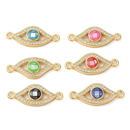 Rack Plating Brass Micro Pave Clear Cubic Zirconia Eye Connector Charms KK-K385-092G-1