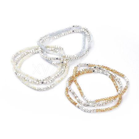 Electroplate Glass Beads  Stretch Bracelet Sets BJEW-JB04405-1