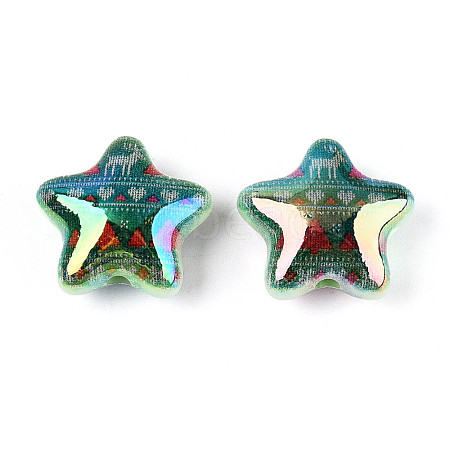 Christmas UV Plating Printed Opaque Acrylic Beads MACR-N018-06C-1