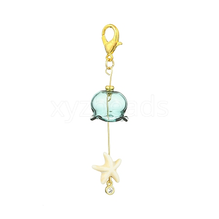 Glass & Brass Cubic Zirconia Charms & Synthetic Turquoise Beads Pendant Decorations HJEW-JM02980-02-1