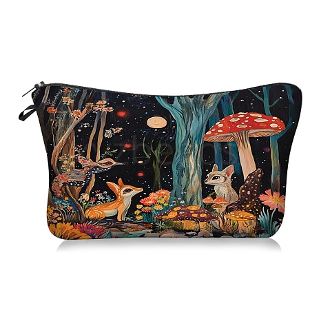 Deer in the Forest Print Polyester Cosmetic Zipper Pouches PW-WGF0A14-04-1