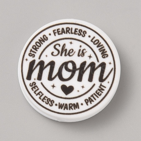 Flat Round with Word Food Grade Eco-Friendly Printed Silicone Focal Beads LS-SIL-SZC0008-07F-1