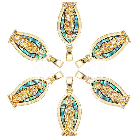6Pcs Brass with Natural Paua Shell Religion Pendants KK-GA0002-60-1