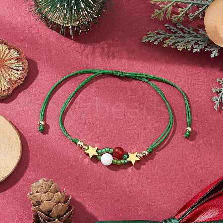 Christmas Themed Glass Seed Beads Braided Bead Bracelets for Women BJEW-MZ00189-03-1