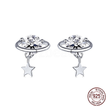 Rhodium Plated 925 Sterling Silver Micro Pave Cubic Zirconia Ear Studs for Women EJEW-P231-97P-1
