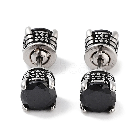 316 Surgical Stainless Steel Pave Black Cubic Zirconia Ear False Plugs for Women Men EJEW-Z050-42AS-1