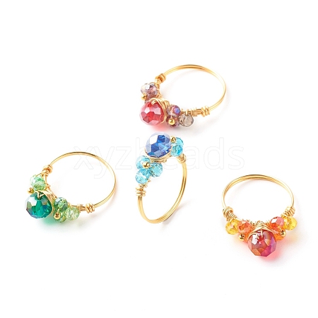 Electroplate Faceted Glass Beads Finger Rings RJEW-TA00014-1