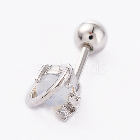 Brass Micro Pave Clear Cubic Zirconia Barbell Cartilage Earrings AJEW-P017-17P-1