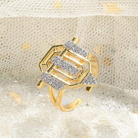 Brass Micro Pave Clear Cubic Zirconia Open Cuff Rings for Women Men KK-B124-12GP-1