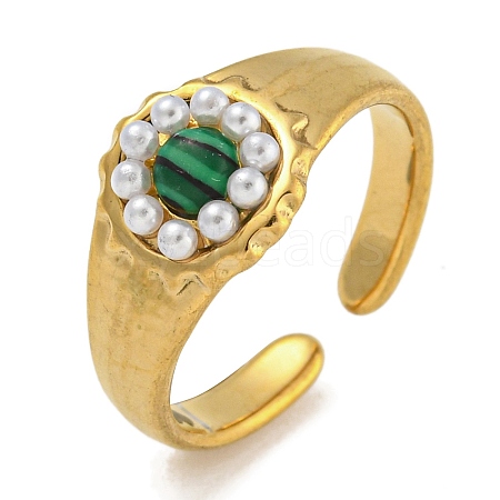 Round Synthetic Malachite Finger Rings RJEW-U015-03G-1