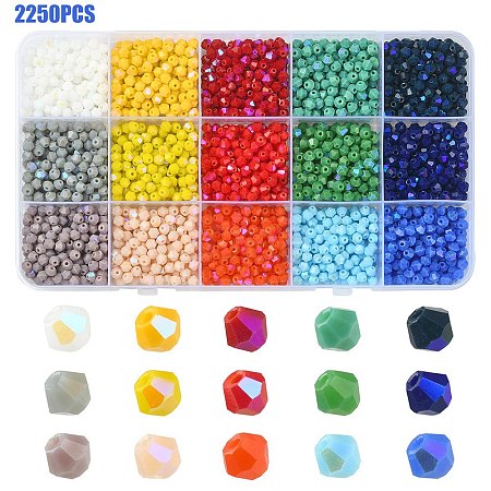 2250Pcs 15 Colors Opaque Solid Color Electroplate Glass Beads Strands GLAA-YW0003-25-1