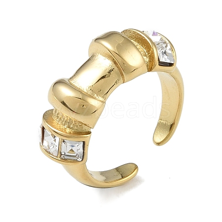 304 Stainless Steel Rhinestone Open Cuff Rings for Women RJEW-U001-03G-1