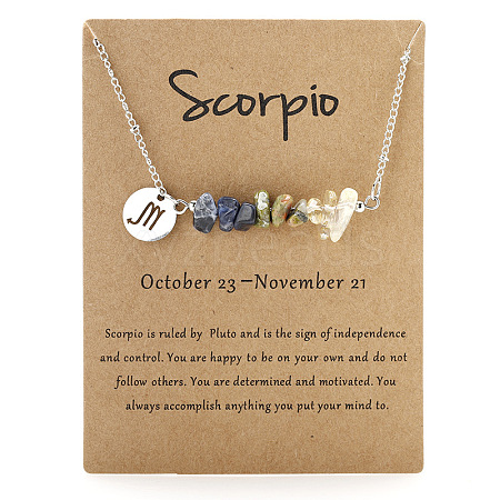 Natural Quartz Crystal & Unakite & Sodalite Chip & Alloy Constellation Pendant Necklaces WGB0CBC-12-1