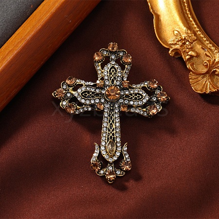 Cross Fleury Rhinestone Brooch Pin PW-WG37E1A-01-1