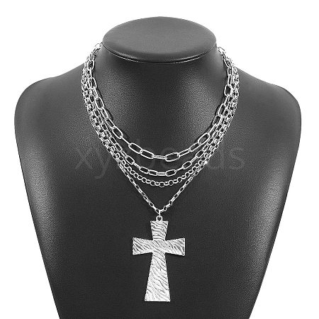 Alloy Multi Layered Necklaces for Women NJEW-U013-04P-1