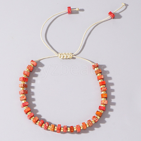 Adjustable Retro Boho Vintage Square Dyed Natural Imperial Jasper Braided Bead Bracelets for Women Men RP7679-9-1