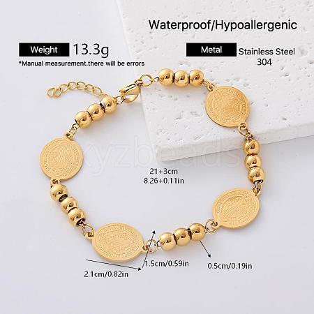 304 Stainless Steel Oval Religion Saint Benedict Medal Link Bracelets for Women YL3658-1-1