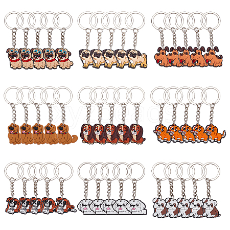 CRASPIRE 45Pcs 9 Style Cute Cartoon PVC Plastic Dog Pendant Keychain KEYC-CP0001-11-1