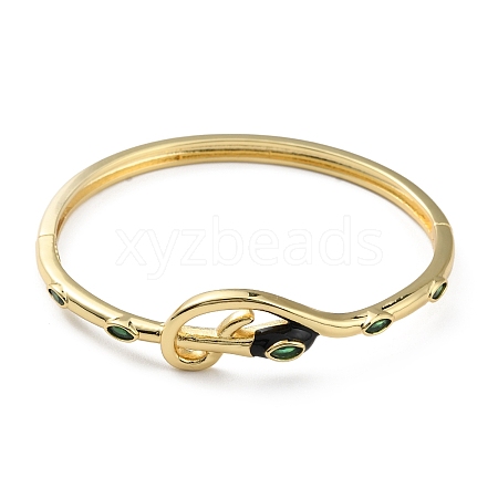 Cubic Zirconia Snake Hinged Bangle with Enamel BJEW-G673-03G-1