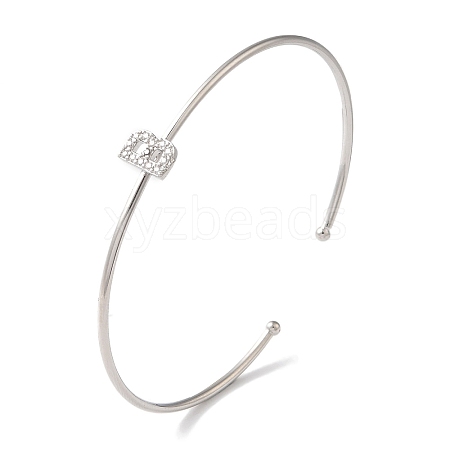 Rack Plating Brass Micro Pave Clear Cubic Zirconia Letter Open Cuff Bangles BJEW-A018-01P-B-1