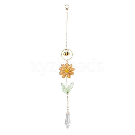 Alloy Enamel Bee & Glass Flower Crystal Suncatcher HJEW-TA00475-03-1