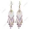 Woven Seed Beads & Natural Amethyst Tassel Dangle Earrings EJEW-FS00067-1