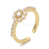 Flower Rack Plating Brass Micro Pave Cubic Zirconia Cuff Finger Rings for Women RJEW-C114-05G-1