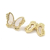Brass Pave Clear Cubic Zirconia Butterfly Connector Charms with Sea Shell KK-Q820-13G-2