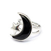 Moon & Star Natural Obsidian Adjustable Rings PW-WGCB712-07-1