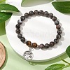 Natural Fluorescent Syenite Rock & Tiger Eye Round Bead Stretch Bracelets BJEW-JB11257-01-2