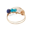 Copper Wire Wrapped Natural Gemstone Round Beaded Finger Rings for Women RJEW-JR00751-5