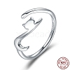 Anti-Tarnish Rhodium Plated 925 Sterling Silver Cuff Finger Rings RJEW-FF0009-01P-6