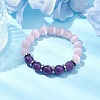 10mm Round Natural Amethyst & Cat Eyes Beaded Stretch Bracelet for Women BJEW-JB10400-2