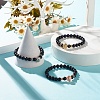 3Pcs 3 Color Synthetic Black Stone Round Beaded Stretch Bracelets Set with Brass Lion BJEW-JB07864-2