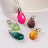 Faceted Teardrop Brass Glass Pendants PALLOY-JF00143-1