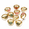 Adjustable Brass Enamel Finger Rings RJEW-N035-022-NF-2