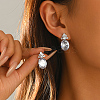 Brass Pave Cubic Zirconia Oval with Flower Stud Dangle Earrings for Women OA6190-3-2