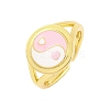 Round with Yin-yang Brass Enamel Open Cuff Rings for Women RJEW-U009-11C-G-1