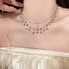 Alloy Aquamarine Rhinestone Shell Shape Tassel Double Layer Necklaces for Women WGDE704-10-1