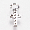 Brass Micro Pave Cubic Zirconia Tiny Cross Charms ZIRC-E147-62P-2