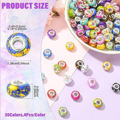 80Pcs 20 Colors Opaque Resin Rondelle European Beads RESI-FS0002-46-1
