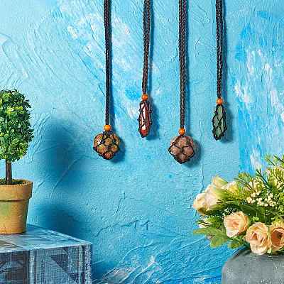 8Pcs 4 Style Adjustable Braided Waxed Cord Macrame Pouch Necklace Making NJEW-SZ0001-48-1