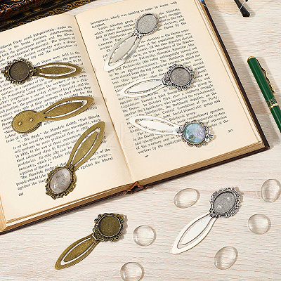 8Pcs 8 Styles Tibetan Style Bookmark Cabochon Settings TIBE-SC0002-24-1