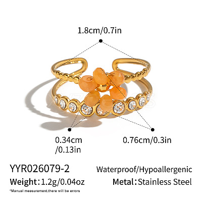 304 Stainless Steel Rhinestone Cuff Open Rings for Women ZW2135-2-1