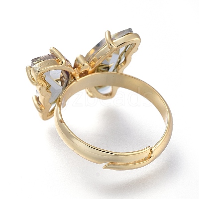 Adjustable Brass Glass Finger Rings RJEW-P148-A01-01-1