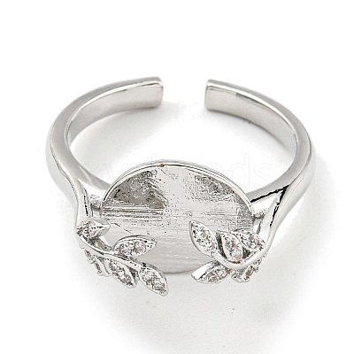 Leaf Brass Micro Pave Cubic Zirconia Cuff Open Rings for Women RJEW-I103-006P-1