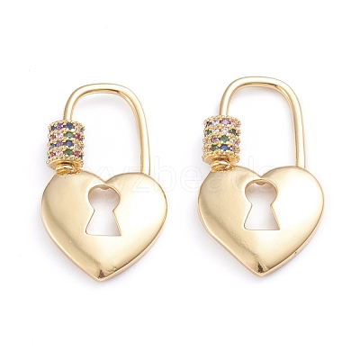 Brass Micro Pave Cubic Zirconia Screw Carabiner Lock Charms ZIRC-I041-09A-1