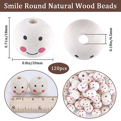 120Pcs Printed Natural Wood European Beads WOOD-GF0002-19A-1
