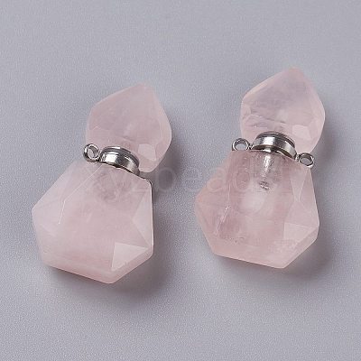 Hexagon Natural Rose Quartz Perfume Bottle Pendants G-H241-03F-P-1